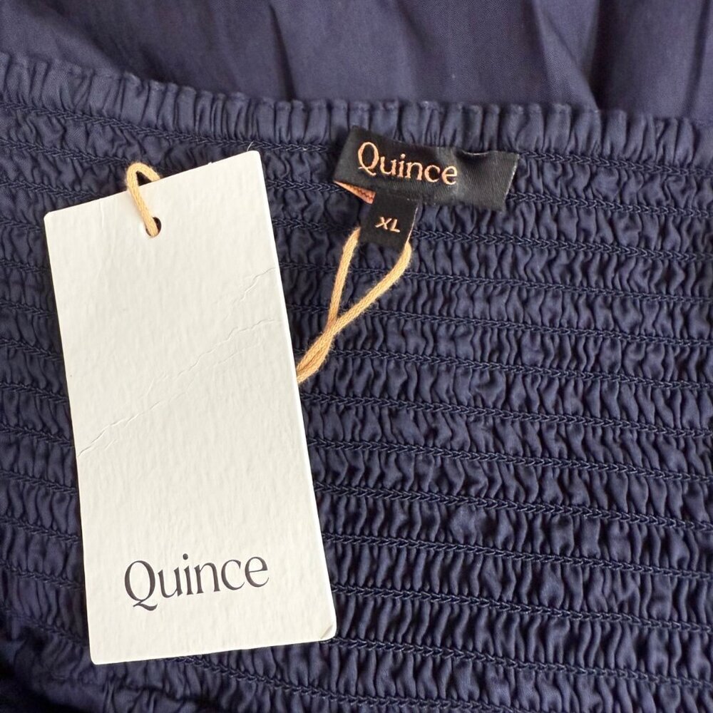 NWT Quince 100% Organic Cotton Sleeveless Maxi Dress Navy X-L Pockets Empire W - Picture 6 of 12